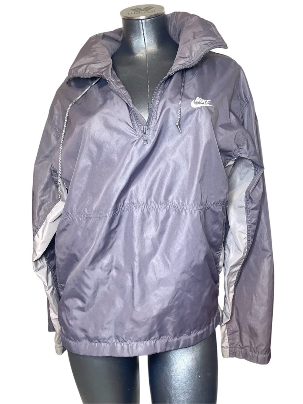 Vintage Nike Pullover Windbreaker Jacket Womens Large Gray Hideaway Hood Y2K